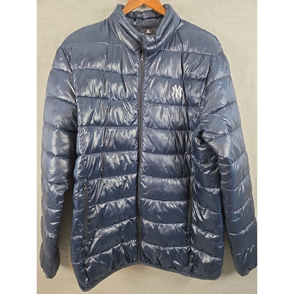 Fanatics L NEW YORK YANKEES MLB Puffer‎ Jacket Navy Blue Full Zip Packable Logo